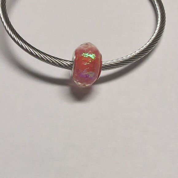 Clear with Pink Iridescent Background Charm for‎ Pandora Style Bracelet - Picture 1 of 4